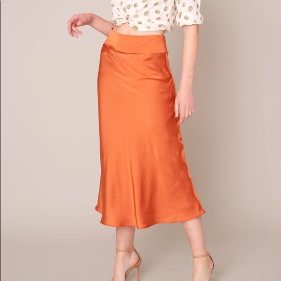 🆕 Satin A-Line Midi Skirt in Clay - Picture 1 of 7